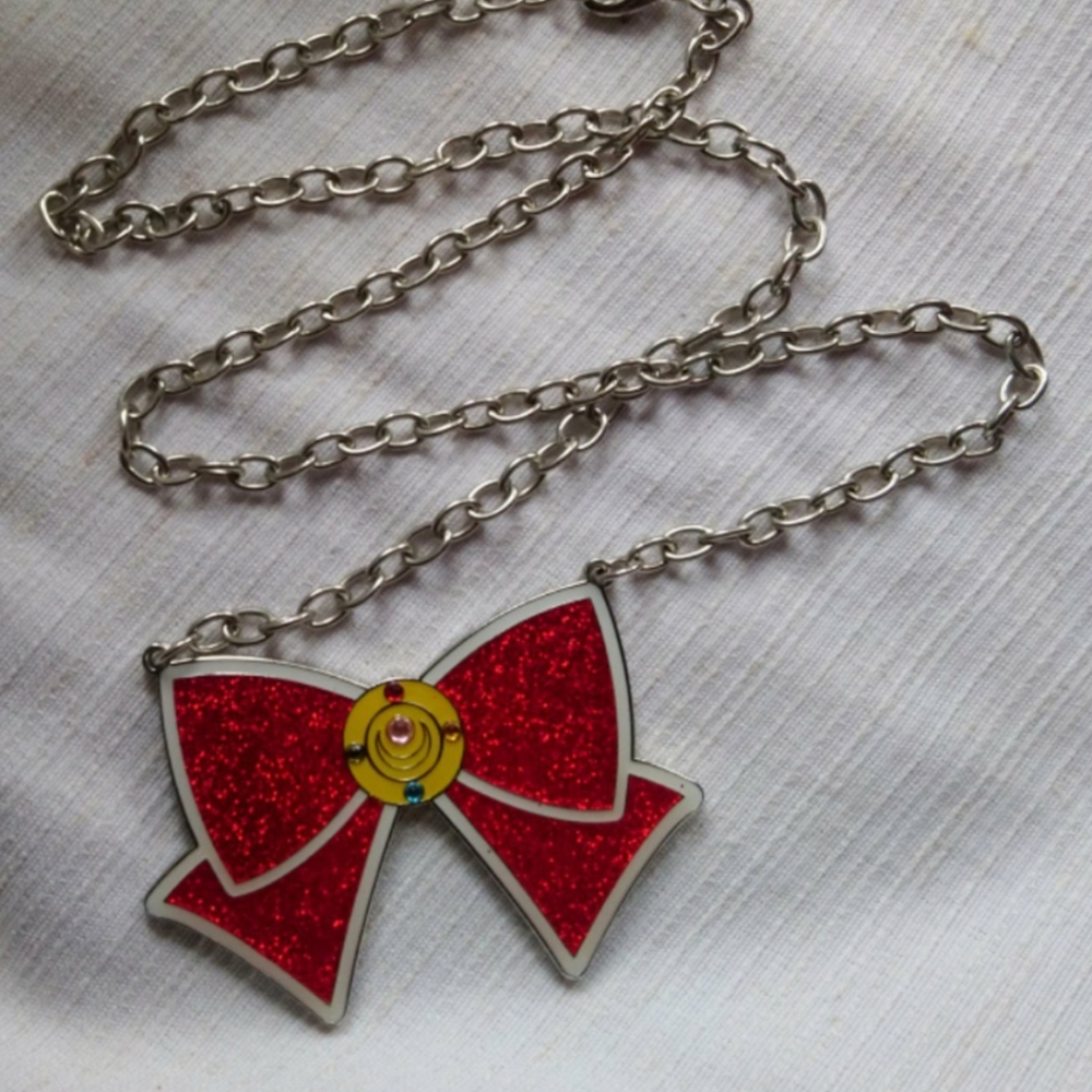 Sailor Moon Glitter Ribbon pendant with 12" chain